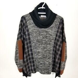 THML Anthropologie Women Mixed Media Pullover Sweater Sz M Turtleneck Boho